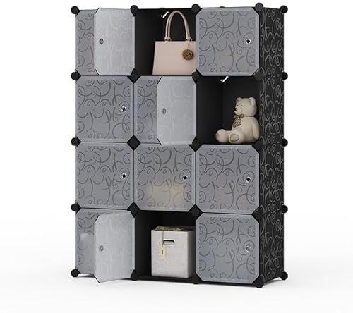 Mondeer Würfelregal, Steckregal, 30x30cm Stapelbar Kunststoff Regalsystem mit Tür, für Kleidung Schuhe Spielzeug Bücher, für Büro Wohnzimmer