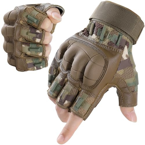 WTACTFUL Fingerless Tactical Gloves for Men Airsoft Paintball Bike Cycling Motorcycle Motorbike Hunting Hiking Work Outdoor Half Finger Gloves Camouflage XL