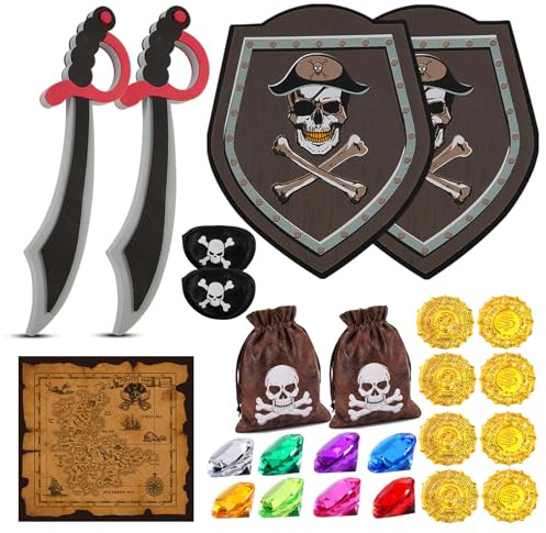 RICHNESS Kids Toy Swords and Shields Foam Play Sword and Shield Toy Weapons for Kids Dress Up and Costumes Pack of 2