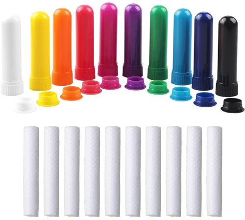 Lohill 10 Stück Ätherisches Öl Röhren Leere Aromatherapie Nasen Inhalatoren Röhrchen mit Docht, Nachfüllbarer Inhalator Stick für die Aromatherapi, Riechstifte für Ätherische Öle, 10 Farben
