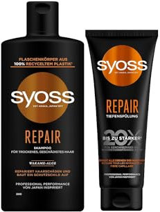 Syoss Shampoo Repair (1x 440 ml) für trockenes & geschädigtes Haar, beugt Haarschäden vor & Tiefenspülung Repair (1x 250 ml) reichhaltige Spülung repariert alle Ebenen der Haarfasern