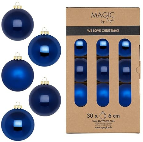 Weihnachtskugeln Glas 6cm 30 Stück - matt & glänzend - Christbaumkugeln Weihnachtsbaumkugeln für Weihnachten - Christbaumschmuck & Weihnachtsbaumschmuck - Royal Blue