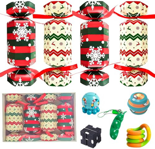 MORAINJAY 4 Pack Christmas Crackers Luxury 8 Inch - Christmas Crackers for Xmas Party Favors, Kids Novelty Gifts, Magic Bean Fidget Toys Included,Christmas Eve Dinning Table Decoration
