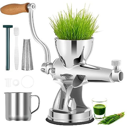 Extracteur de jus d'herbe de blé – Broyeur portable de table en acier inoxydable pour extraire le jus d'herbe de blé, de céleri, de chou frisé, d'épinards – Base à ventouse pour une utilisation et u