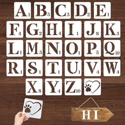 Stencil Lettere Grandi, 27 Pezzi Lettera Stencil, Stencils Lettere Alfabeto e Numeri, Stencils Per Pittura Per Letteres, per Insegne in Legno (5.8 Pollici)