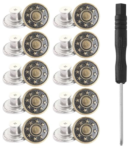 10pcs Jeans Button Metal Jeans Pant Button Jean Buttons Metal Replacement No Sew Metal Buttons Repair Removable Jean Buttons Adjustable Jean Button Accessories for Clothing Repair,Jeans,Denims,Jackets