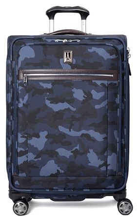 Travelpro Platinum Elite Softside Expandable Checked Luggage, 8 Wheel Spinner Suitcase, TSA Lock, Men and Women, Navy Camouflage, Checked Medium 25-Inch