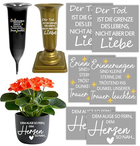 MKISHINE Grave Vase Sticker Set, 6 Pieces Funeral Sayings and Hearts Design, Self-Adhesive, White, for Grave Vase Decoration