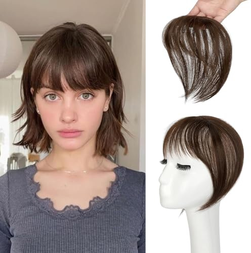 Cephermer Bangs Hair Clip in Bangs 360°3D Cover Hair Topper Synthetic HairPieces for Women Medium Brown Wispy Fake Bangs Toppers for Daily Wear