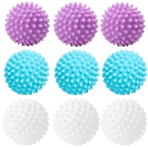 9 Pack Laundry Balls for Washing Machine, Drying Balls for Tumble Dryer, Reusable Washing Machine Balls, 6 Cm Diameter, White, Purple, Blue