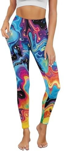 COEQINE Galaxy Colorful Pants for Women Plus Size Leggings with Pockets Sport High Waisted Leggings with Pockets Womens Full Length Buttery Soft Stretchy Yoga Pants, M
