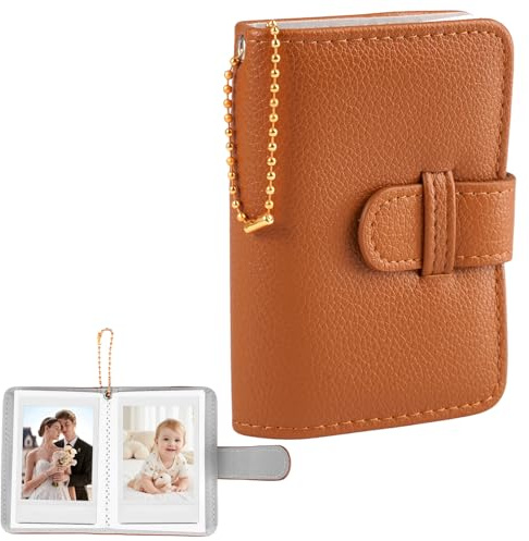 Mini Fotoalbum für 3 Zoll Film, Fotoalbum für Fujifilm Instax Mini mit 32 Taschen, Kleine Alben mit Schlüsselanhänger, für Instax Mini EVO/12/11/Liplay/40/90/99/SE/9/8/7+ Fotos (Braun)