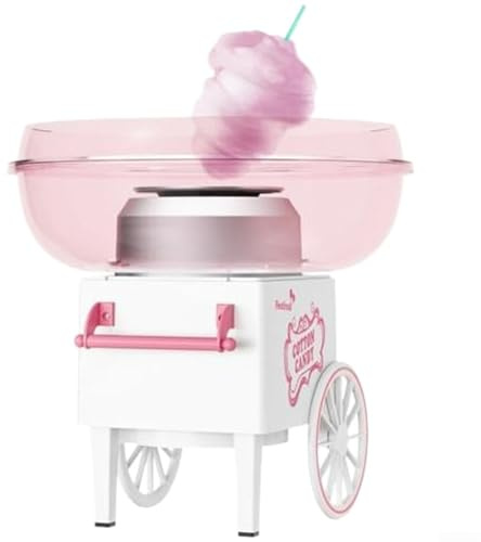 Pumixiy Máquina para hacer algodón de azúcar con cuenco de acero inoxidable, dispositivo de hilo dental de caramelo seguro para alimentos para fiestas en el hogar, dispositivo de azúcar rosa fácil de