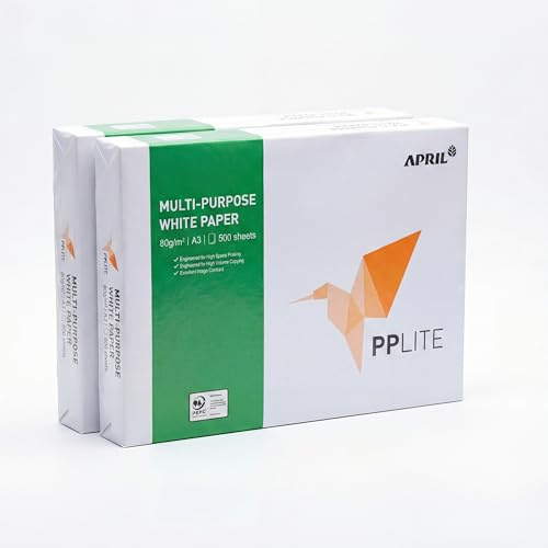 APRIL PP Lite Carta A3 80gr - 1.000 Fogli (2 Risme) - Fogli A3 per Stampante e Fotocopiatrici - Risma Carta A3 Bianca