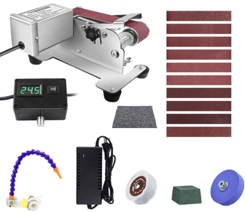 Affilacoltelli elettrico 350 W 0-13000 giri/min Levigatrice da banco ad umido in acciaio inossidabile, 10 nastri di sabbia, display digitale, mola for lucidare e smerigliatrice, controllo continuo
