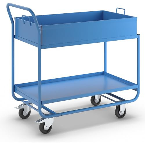 eurokraft | pro | Tischwagen | mit Wanne | abnehmbar | lichtblau