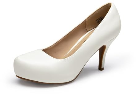 DREAM PAIRS Women's Tiffany 3 Inch High Heel Platform Pumps Shoes White 8