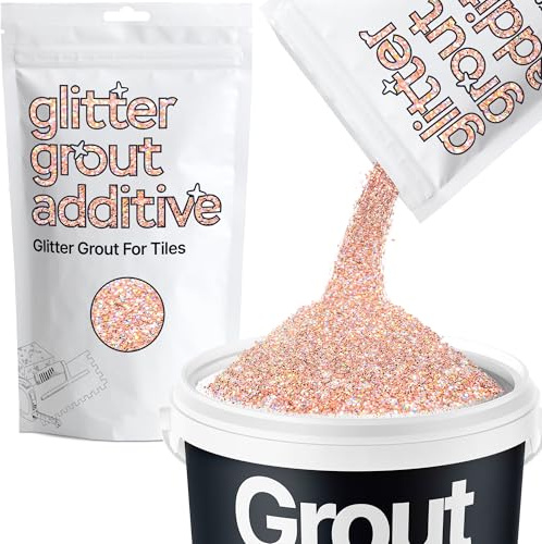 Hemway Rose Gold Holographic Glitter Grout Additive 100g Metallic Flakes for Adding Sparkle to Kitchen & Bathroom Tiles | Enhance Your Indoor Grouting Projects with a Durable Sparkly Effect