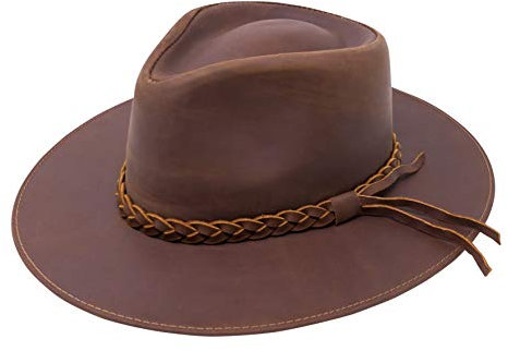 B&S Fedora-Lederhut mit breiter Krempe, wasserabweisend, Hellbraun oder Dunkelbraun erhältlich, Mittelbraun, XL