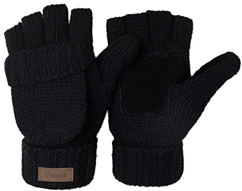 ViGrace Winter Knitted Convertible Fingerless Gloves Wool Mittens Warm Mitten Glove for Women and Men