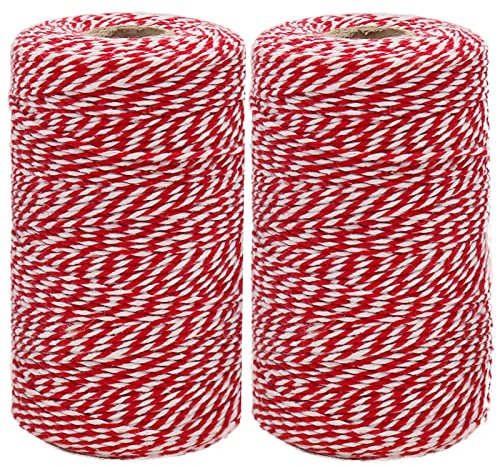 400M Butchers Twine - Red & White Cotton Twine for Crafts, Wrapping, Cooking & More