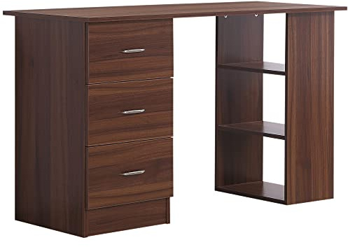 HOMCOM Computerschreibtisch Multifunktionstisch 3 Schubladen 2 Regale ABM. 120L x 49l x 72H cm MDF Aussehen Nussbaum