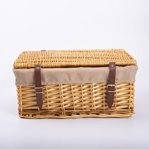 Natural Wicker Storage Hamper with Lid with Liner Gift Hamper Shelf Basket (Large)