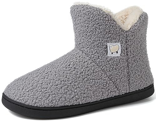 VTASQ Zapatillas de Casa Mujer Hombre Invierno Botas Pantuflas de Casa Caliente Cómodas Suaves Peluche Bootie Antideslizante Gris 42/43 EU