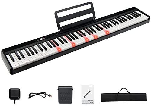 GOPLUS digital piano med 88 knappar, tangentbord i full storlek, bärbar e-piano med ficka, grepppedal, delad funktion, Bluetooth och läroläge, perfekt för barn och vuxna