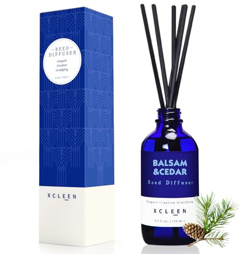 Xcleen Reed Diffusers for Home, Balsam & Cedar Diffuser with Sticks, 3.7 Oz Scented Fragrance Oil Diffuser for Bedroom, Bathroom Decor