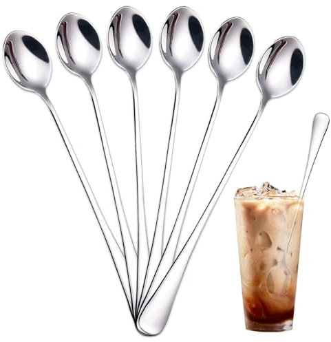 TAIHOBO Set di 6 Cucchiai, Cucchiaini Lunghi e Resistente, 19,7cm/7,6in Cucchiaini Confortevole, Cucchiaini da Caffè Particolari in Acciaio Inox Lavabili in Lavastoviglie, Per Cocktail Yogurt e Dolci