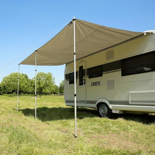 your GEAR Toldo para caravana TC – Toldo impermeable de algodón con protección UV 50+, varillas telescópicas de aluminio, en 5 tamaños (Beige/Arena, 300 x 240 cm)