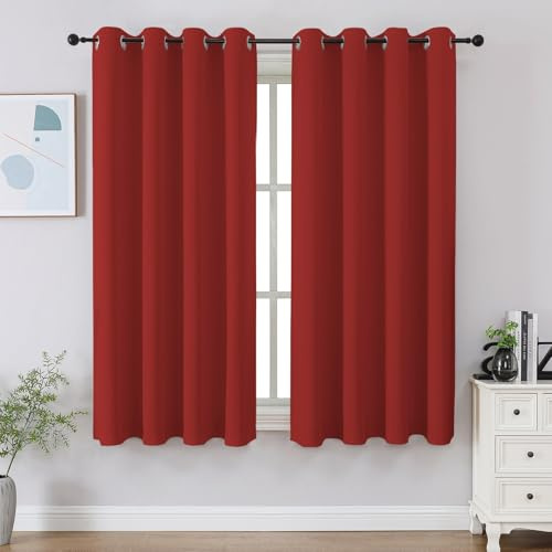 CUCRAF Red Blackout Curtains 45 inch Length 2 Panels Set, Room Darkening Drapes for Living Room Bedroom, Thermal Insulated Light Blocking Grommet Window Curtain (W52 x L45 Inch)