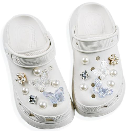 Schuh Charms Schuh Anstecker-Crocs-Stecker Set Pins für Clog-Dekor Glitzer Zubehör Tiere Medizin Buchstaben Anime Schuhclips für Kinder Jungen Mädchen (Beleuchtete Glitzer Schmetterlinge und Blumen)