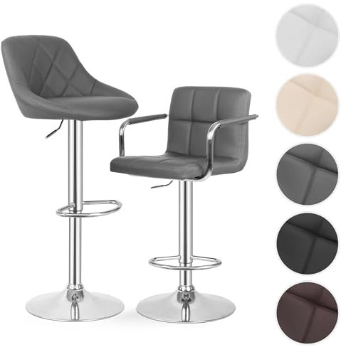 MIADOMODO® Barhocker - 2er Set, Höhenverstellbar, Rückenlehne, Fußstütze, Drehbar 360°, Stahl, Kunstleder, Gepolstert, mit/ohne Armlehne - Barstuhl, Tresenhocker, Küchenstühle (Grau, Modell 2)