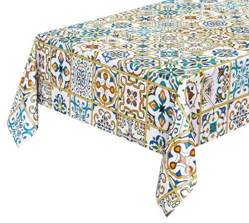 emmevi Tovaglia Cucina Antimacchia Piastrelle Maioliche Vintage Plastificata Cerata Copritavolo 140x100 Cm