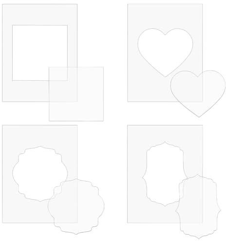 BENECREAT 4 Styles Rectangle Frame Acrylic Embossing Folders, 15x11.5cm Clear Embossing Diffuser Set for Card Making Scrapbooking and Other Paper Crafts, 3mm Thick