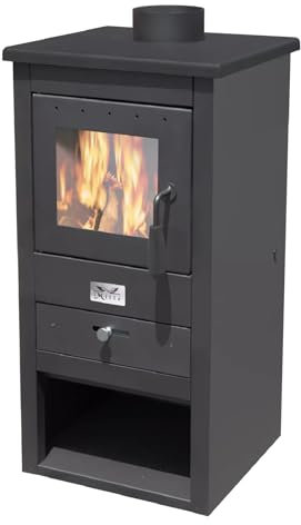 La zappa Stufa a Legna Athena con corpo in acciaio di colore nero temperature fino a 800° (13 kW)