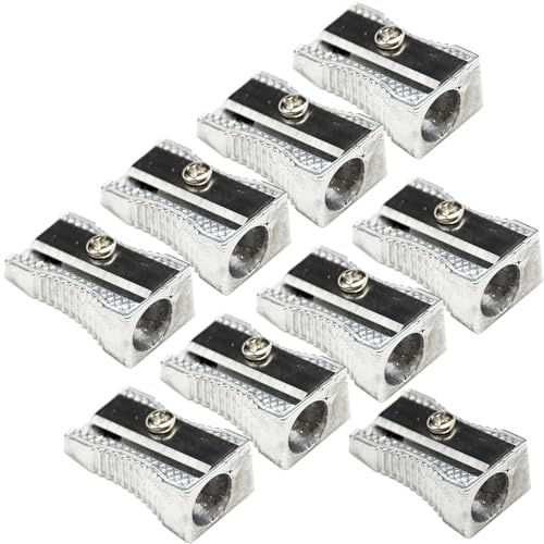 Mini taille-crayon en métal en alliage d'aluminium à un seul trou, taille crayon à main pour la plupart des crayons de taille pour adultes et enfants (9 pièces)