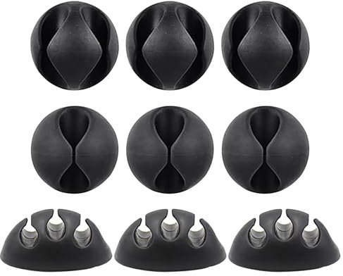 WOLMIK Cable Clips Holders 9 Pcs Cable Tidy Clips Management, Desktop Cord Holder, Charging Cord Cable Management for Home, Office, Car and Desk, Black