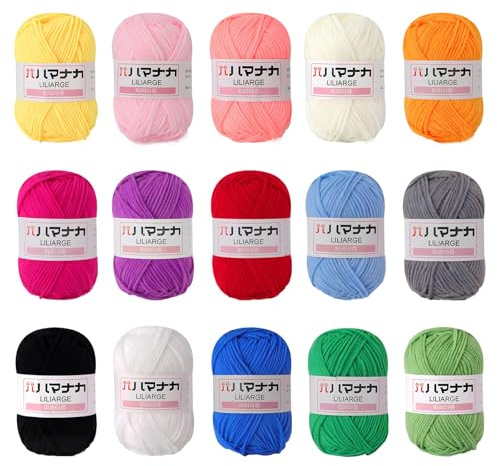 Pyuyan 15 Colori Filato per Uncinetto per Principianti, Set di Filati per Uncinetto, Filati per Uncinetto, Lana per Uncinetto, Set di Lana Acrilica, per Lavori a Maglia All'Uncinetto e Artigianato