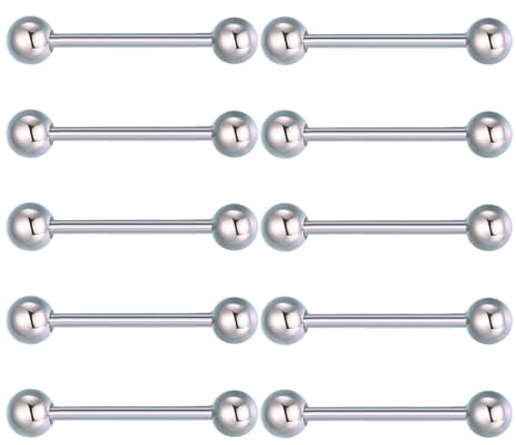 Besyvvin Metall tungpiercing bröstvårtsringar 14G rostfritt stål 6 mm bollar 12–19 mm barbell piercing smycken kvinnor män, Rostfritt stål
