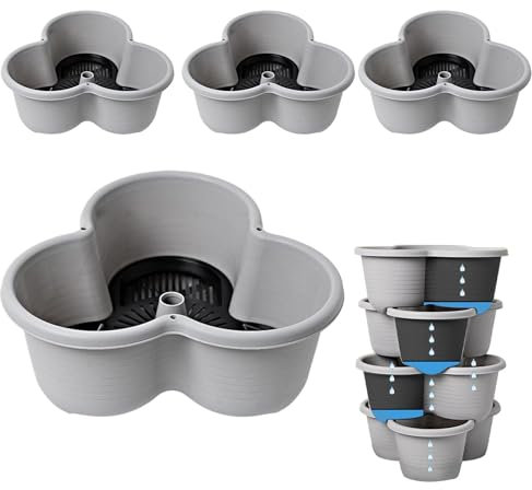 Genérico Torre De Jardín De 4 Niveles, Maceta Tridimensionales, Macetero Exterior, Apilables, Móviles, Pétalos, Maceteros Decorativos Interior, Móvil De Maceta De Fresa con Bandeja Y Ruedas Flexibles