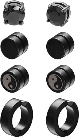 Asienice Black Magnetic Earrings for Men Hypoallergenic Stainless Steel Studs Non Perforated False Earrings Set Suitable for wedding