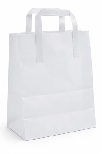 Healthy Home 50 Large White SOS Takeaway Paper Bags – 250x300x135mm – Strong Carrier Bags for Food, Gifts & Retail