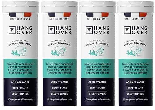 HANG-OVER - Complément alimentaire - Réhydratation et Antioxydants - 4 tubes - 40 Comprimés - Electrolytes, Antioxydants, Vitamines, Extraits de plantes