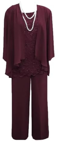 Plus Size Mother of The Bride Pantsuits for Wedding 3 Pieces Sequins Chiffon Pant Suits for Women Dressy Elegant Burgundy 20