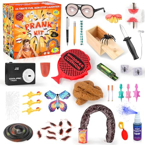 Lokuc Kit de bromas para niños y adultos, 26 piezas de broma, kit de miedo de bromas definitivo es perfecto para los inocentes, Halloween, Navidad, regalos de cumpleaños