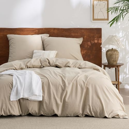 BEDSURE Bettwäsche 155x220 Baumwolle 3teilig - Bettwäsche-Sets Hazeltaupe Bettbezug mit 2 Kissenbezüge 80x80 cm, Ähnliche Textur wie Washed Leinen, Oeko-TEX Bedding Braun mit Reißverschluss