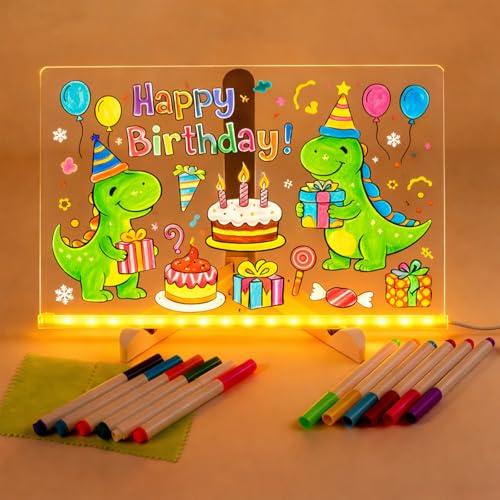 Tableau Lumineux LED Message 30x20cm – Tablette de Dessin Acrylique Effaçable avec 12 Stylos Couleur & Support Réglable – Tableau Lumineuse Magique Enfant Cadeau Créatif Fille Garçon